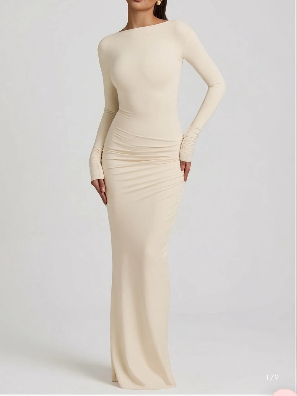 Oh Polly Regine Modal Ruched Backless Maxi Dress Ivory Small New With Tags